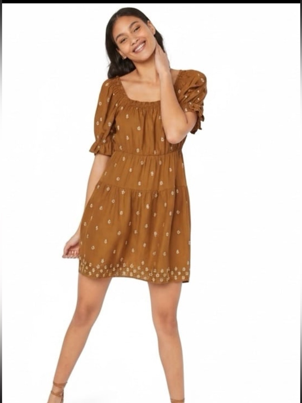 BNWT Old Navy Embroidered Puff-Sleeve Tiered Smocked Mini Swing Dress